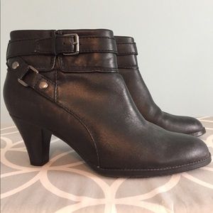 Black Leather Buckle Heeled Booties